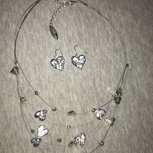 Silver heart necklace with matching earrings